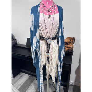 Women's Free People Blue Tie Dye Kimono One Size